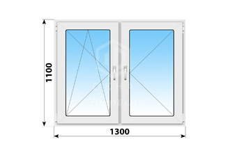 Двухстворчатое пластиковое окно 1300x1100 ПО-П