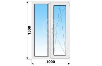 Двухстворчатое пластиковое окно 1000x1500 Г-ПО