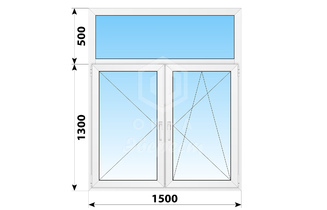Двухстворчатое пластиковое окно с глухой фрамугой 1500x1800 П-ПО