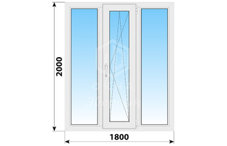 Трехстворчатое пластиковое окно 1800x2000 Г-ПО-Г