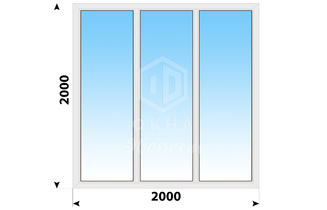 Трехстворчатое пластиковое окно 2000x2000 Г-Г-Г